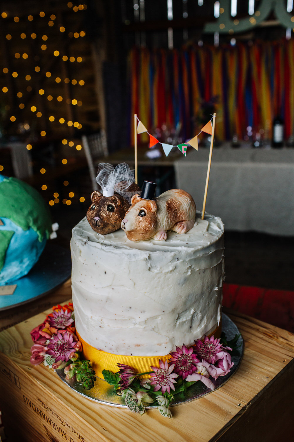 Buttercream Cake Bunting Guinea Pigs Secret Barn Sussex Wedding Rainbow Colourful Yvonne Lishman Photography