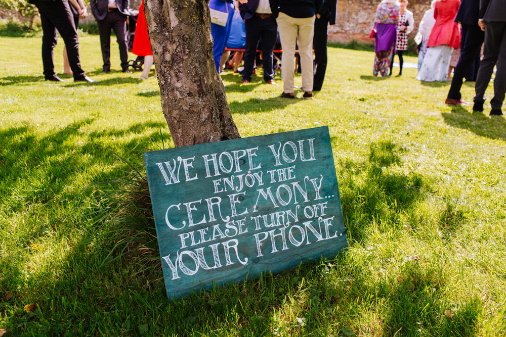 Unplugged Ceremony Sign Secret Barn Sussex Wedding Rainbow Colourful Yvonne Lishman Photography