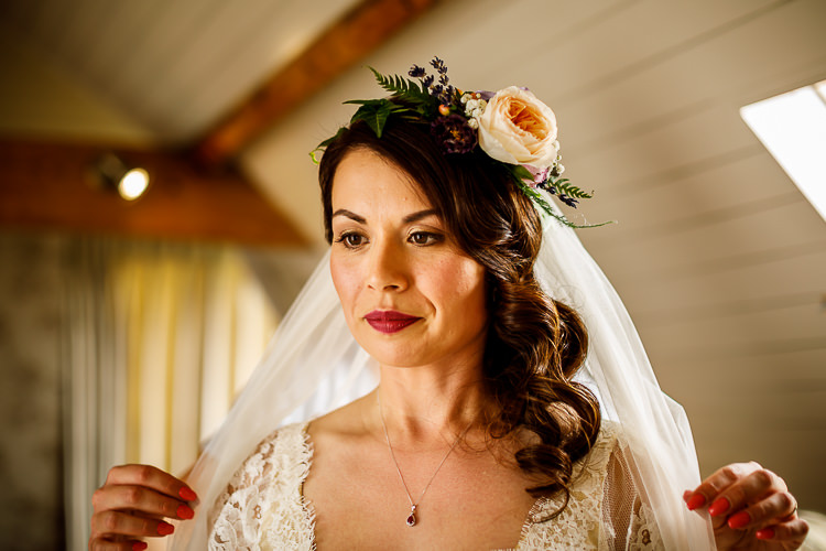 Bride Bridal Hair Waves Flowers Veil South Farm Wedding Midsummer Night's Dream Lina and Tom Photography