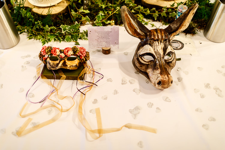 Masks South Farm Wedding Midsummer Night's Dream Lina and Tom Photography
