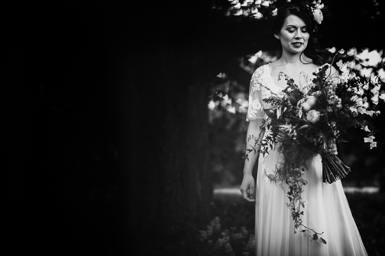 Dana Bolton Dress Gown Bride Bridal Lace Tulle Cap Sleeves Veil South Farm Wedding Midsummer Night's Dream Lina and Tom Photography