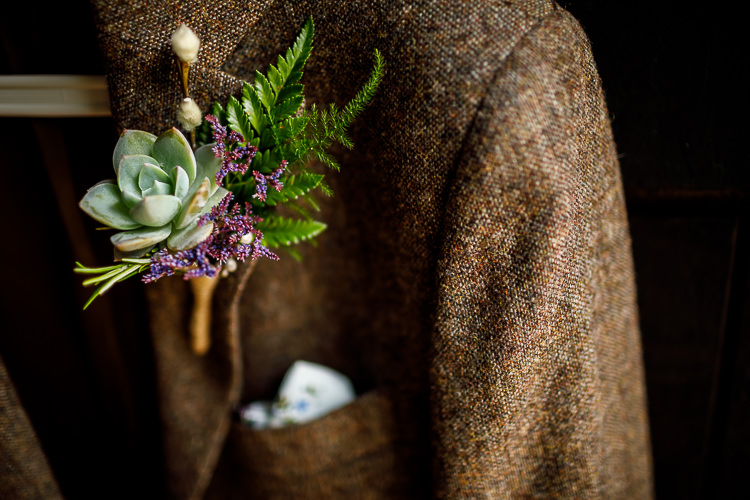 Buttonhole Groom Succulent Fern South Farm Wedding Midsummer Night's Dream Lina and Tom Photography