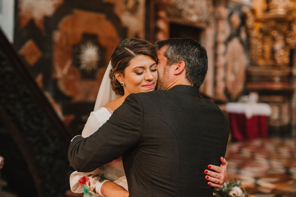 Outdoor Seville Destination Baroque Church Aisle Ceremony Bride Groom | Colorful and Heartfelt Wedding in Spain Boda&Films
