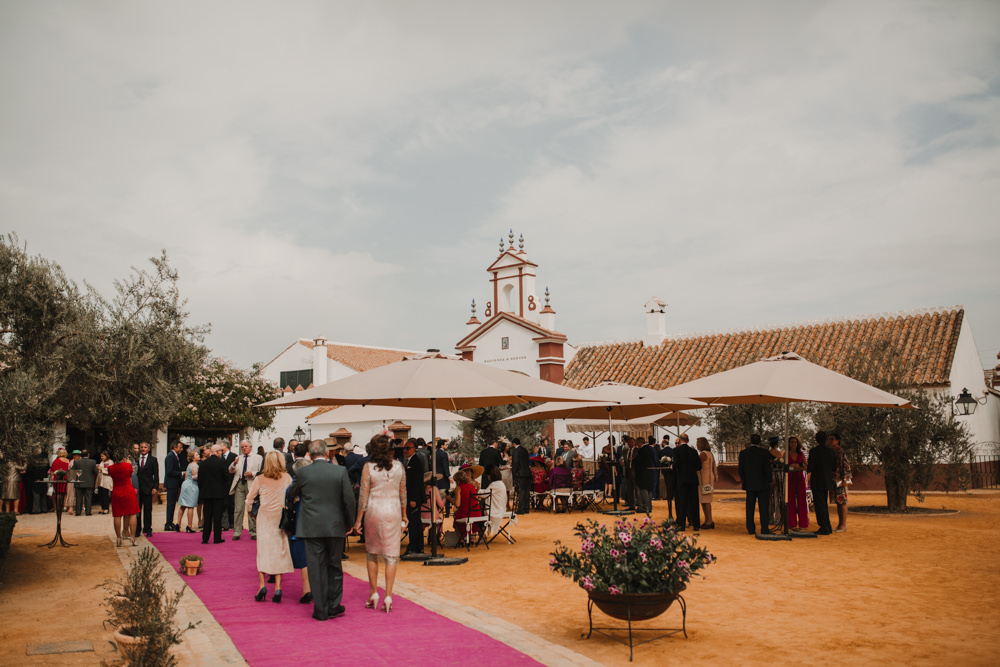 Outdoor Seville Destination Drinks Reception Villa Hacienda | Colorful and Heartfelt Wedding in Spain Boda&Films