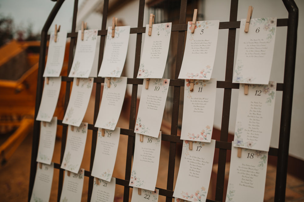 Outdoor Seville Destination Drinks Reception Villa Hacienda Pin Metal Table Plan | Colorful and Heartfelt Wedding in Spain Boda&Films