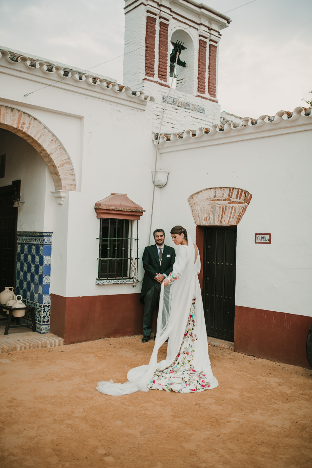 Outdoor Seville Destination Villa Hacienda Bride Groom Portrait | Colorful and Heartfelt Wedding in Spain Boda&Films
