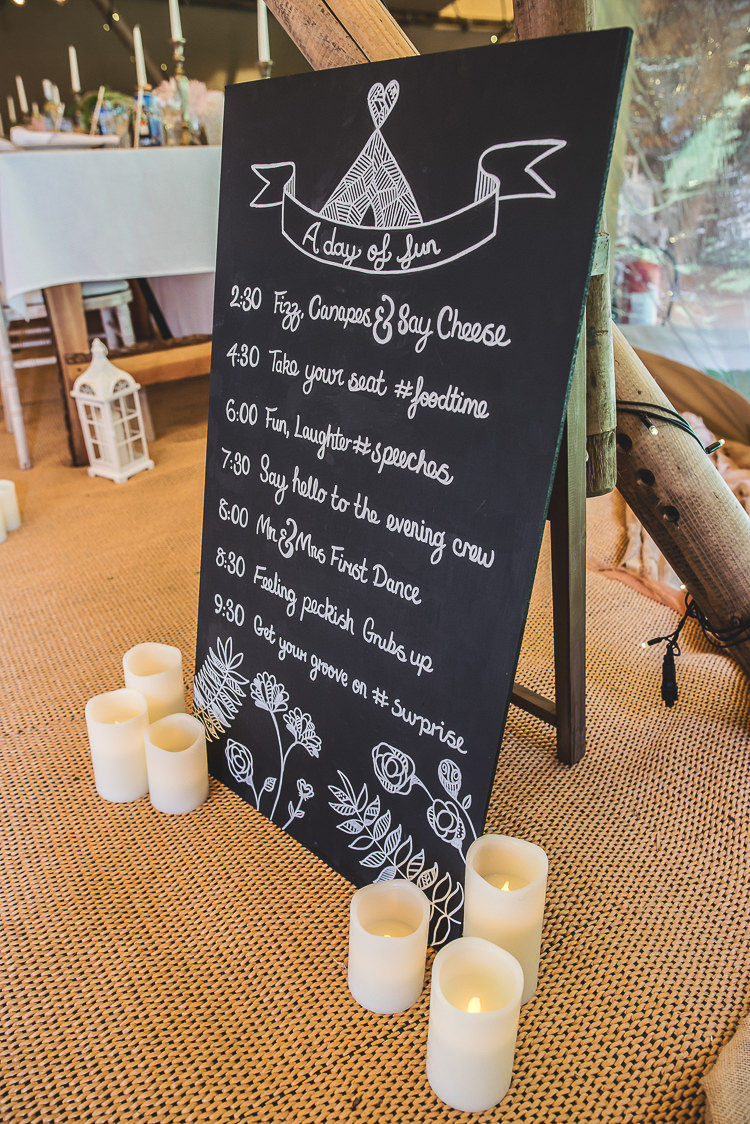 Chalk Black Bord Sign Order Timings Tipi Garden Wedding Wedding Foxley Photography