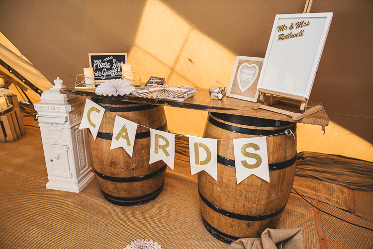 Card Table Wooden Barrel Tipi Garden Wedding Wedding Foxley Photography