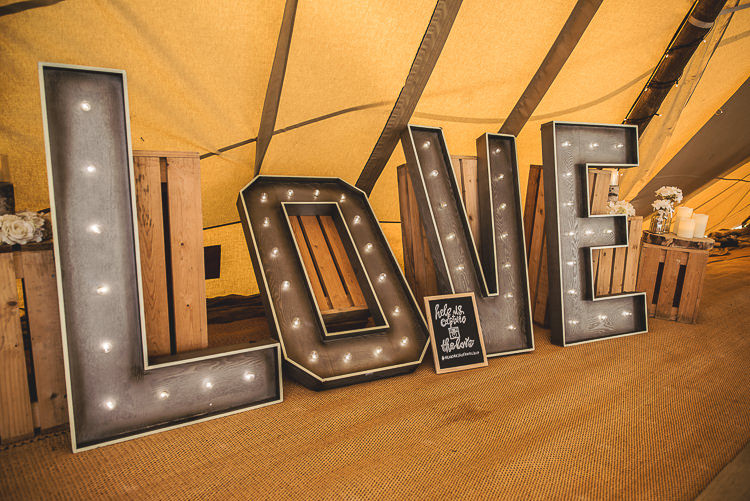 LOVE Letter Lights Tipi Garden Wedding Wedding Foxley Photography