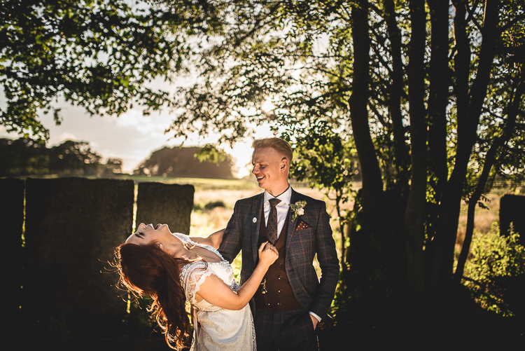 Check Suit Groom Jacket Navy Brown Tipi Garden Wedding Wedding Foxley Photography