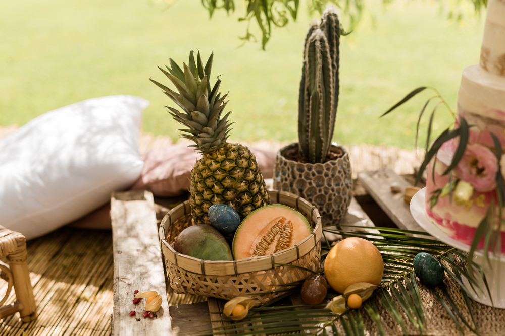 Fruit Pineapples Cactus Decor Tropical Boho Countryside Wedding Ideas Sarah Brookes Photography