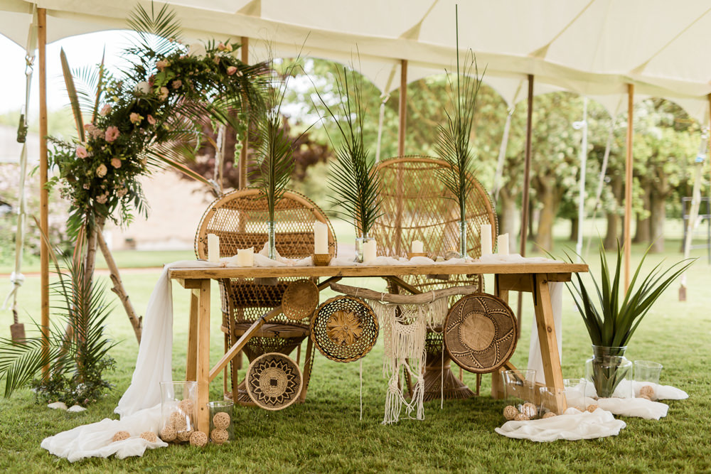 Peacock Chairs Table Top Tropical Boho Countryside Wedding Ideas Sarah Brookes Photography