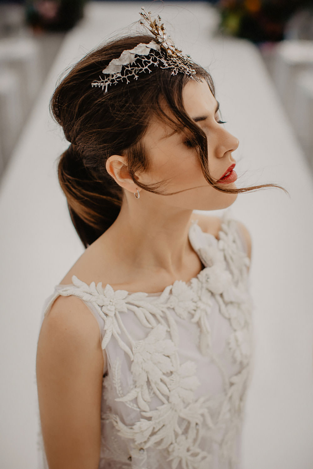 Colorful Destination Elopement Bride Headpiece Aisle Ceremony Arch | Tropical Industrial Canary Islands Wedding Ideas Moana Photography