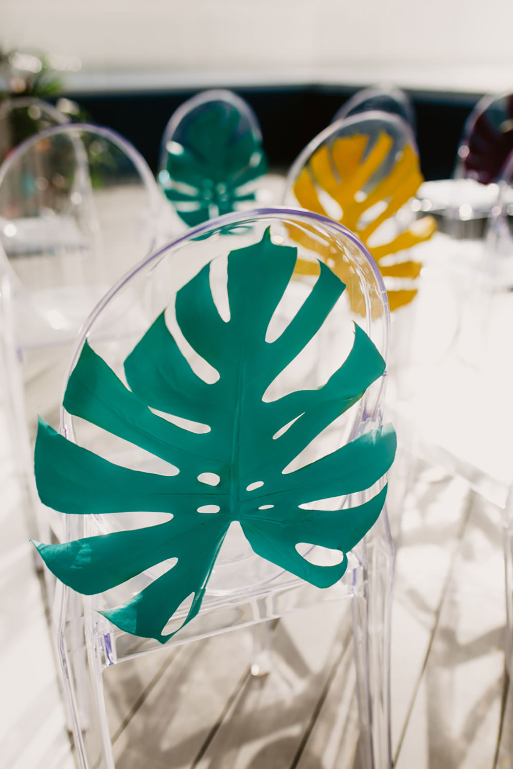 Colorful Destination Elopement Aisle Ceremony Arch Palm Leaves Ghost Chairs | Tropical Industrial Canary Islands Wedding Ideas Moana Photography