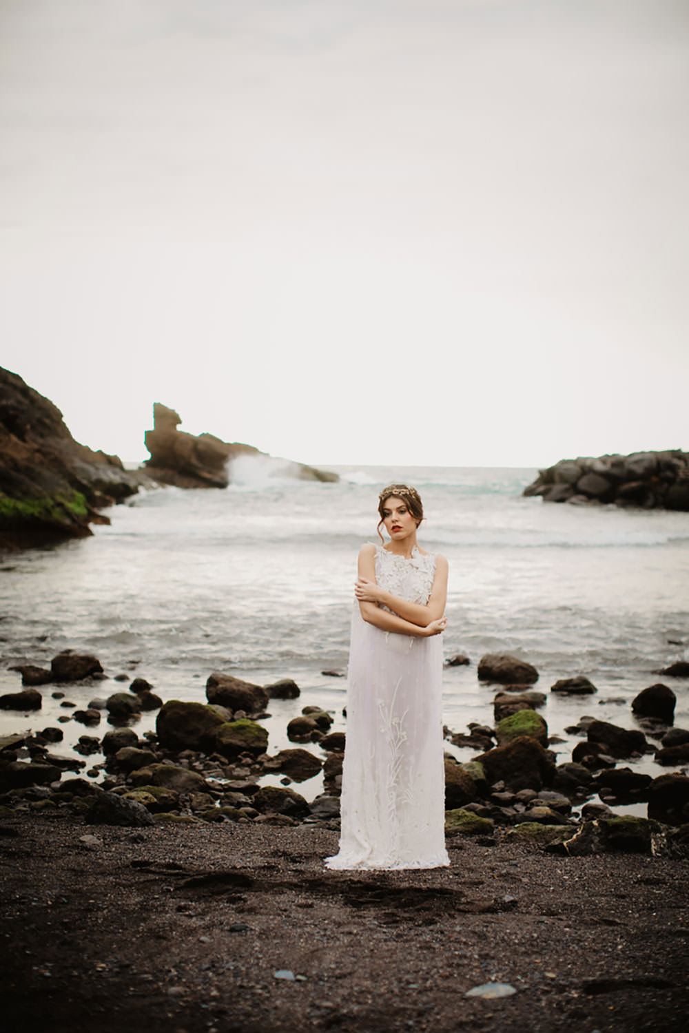 Colorful Destination Elopement Bride Beach Cove Tenerife | Tropical Industrial Canary Islands Wedding Ideas Moana Photography