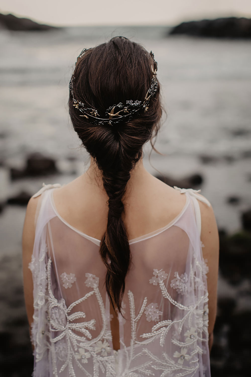 Colorful Destination Elopement Bride Beach Cove Tenerife Bridal Headpiece | Tropical Industrial Canary Islands Wedding Ideas Moana Photography