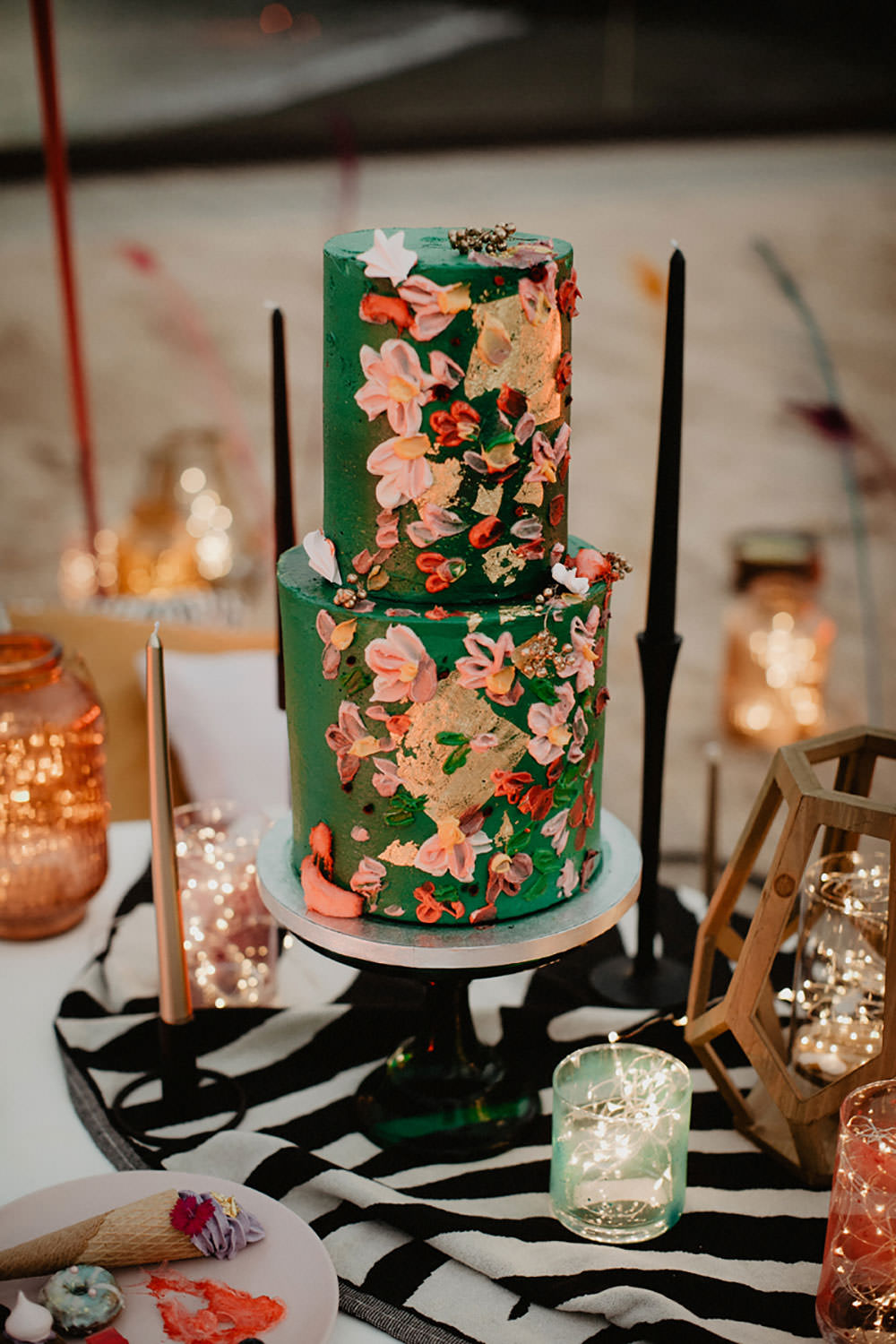 Colorful Destination Elopement Green Floral Boho Cake | Tropical Industrial Canary Islands Wedding Ideas Moana Photography