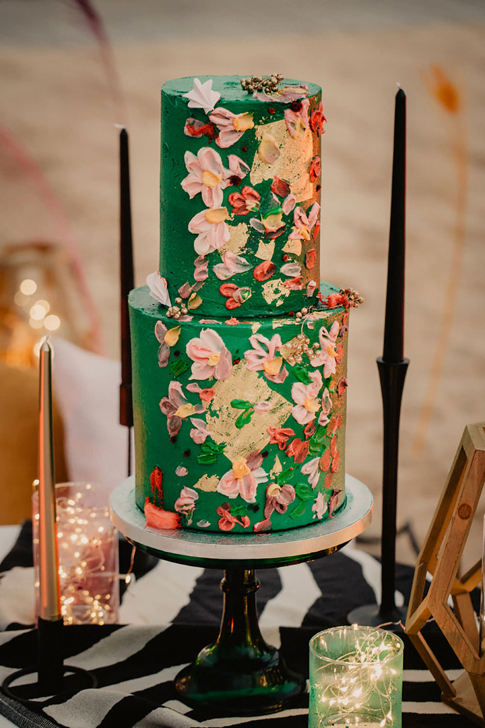 Colorful Destination Elopement Blue Doughnuts Fresh Flowers Dessert Table Green Floral Boho Cake | Tropical Industrial Canary Islands Wedding Ideas Moana Photography