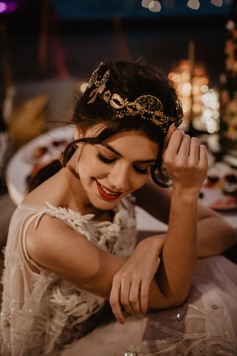 Colorful Destination Elopement Boho Beach Tipi Bridal Headpiece | Tropical Industrial Canary Islands Wedding Ideas Moana Photography