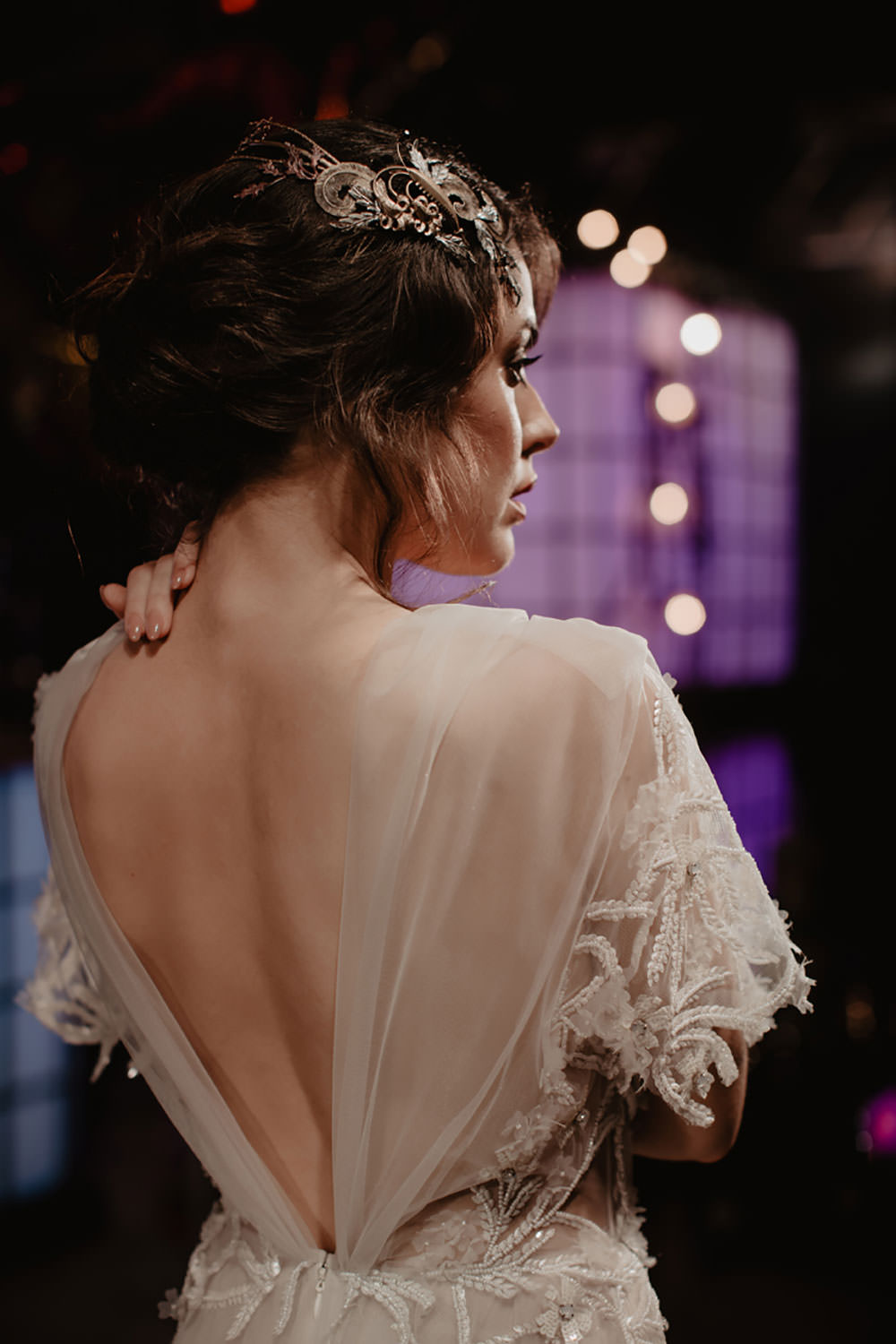Headpiece Colorful Destination Elopement Hard Rock Hotel Stage Motorcycle Lights | Tropical Industrial Canary Islands Wedding Ideas Moana Photography