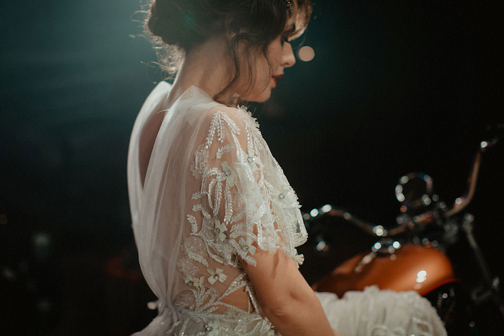 Headpiece Colorful Destination Elopement Hard Rock Hotel Stage Motorcycle Lights | Tropical Industrial Canary Islands Wedding Ideas Moana Photography