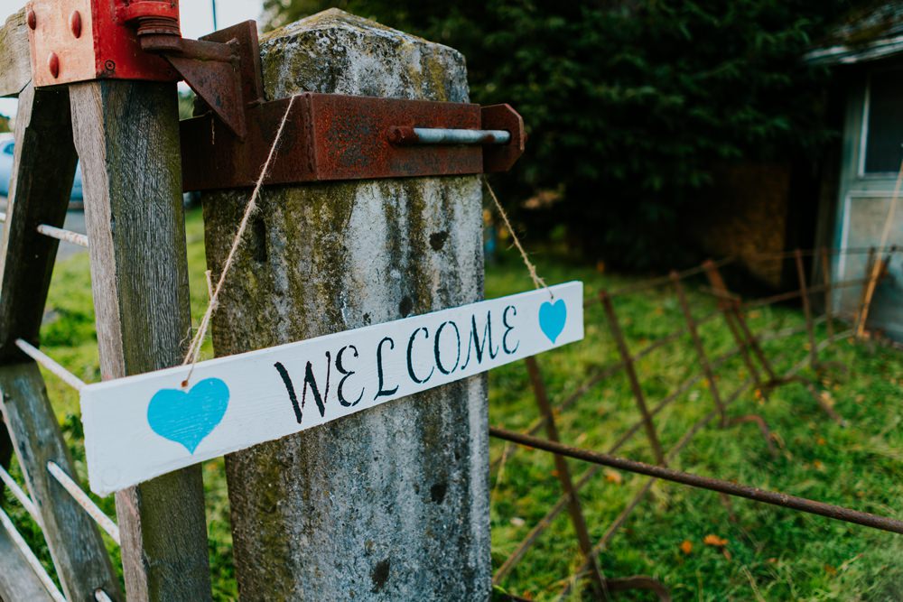 Wooden Welcome Sign Walcot Hall Wedding Shropshire Bridgwood Wedding Photography