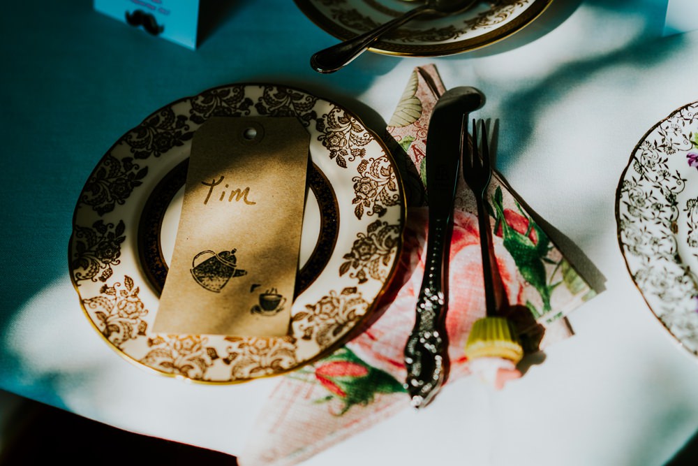 Place Name Setting Vintage China Walcot Hall Wedding Shropshire Bridgwood Wedding Photography