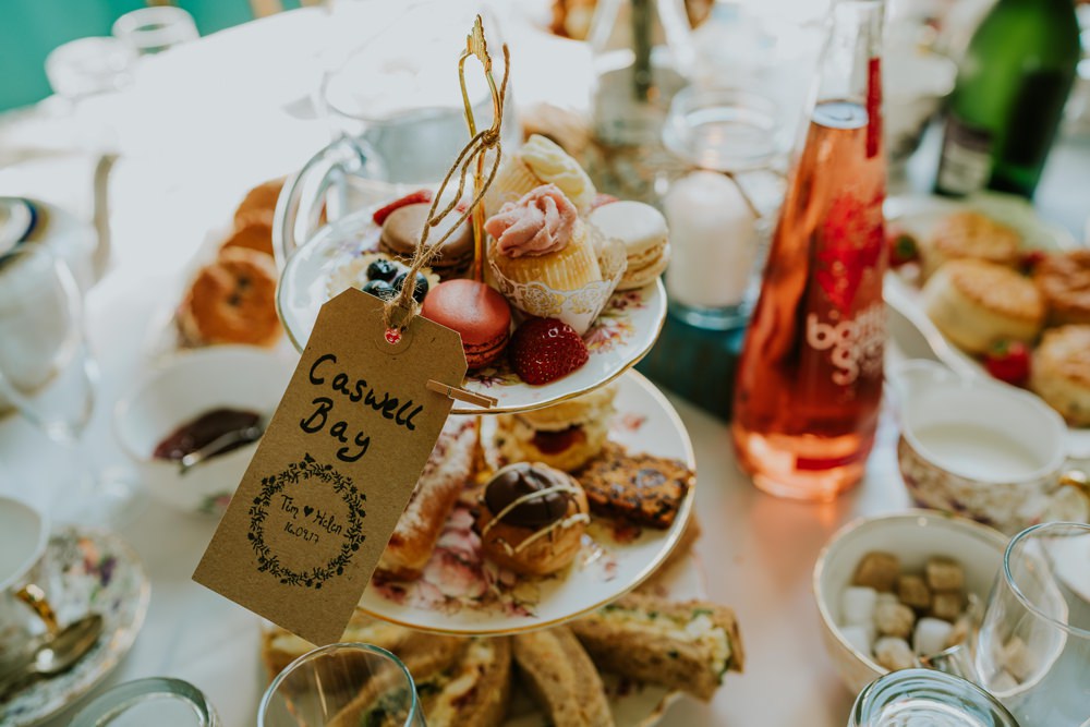 Afternoon Tea Stands Vintage China Table Name Tag Walcot Hall Wedding Shropshire Bridgwood Wedding Photography