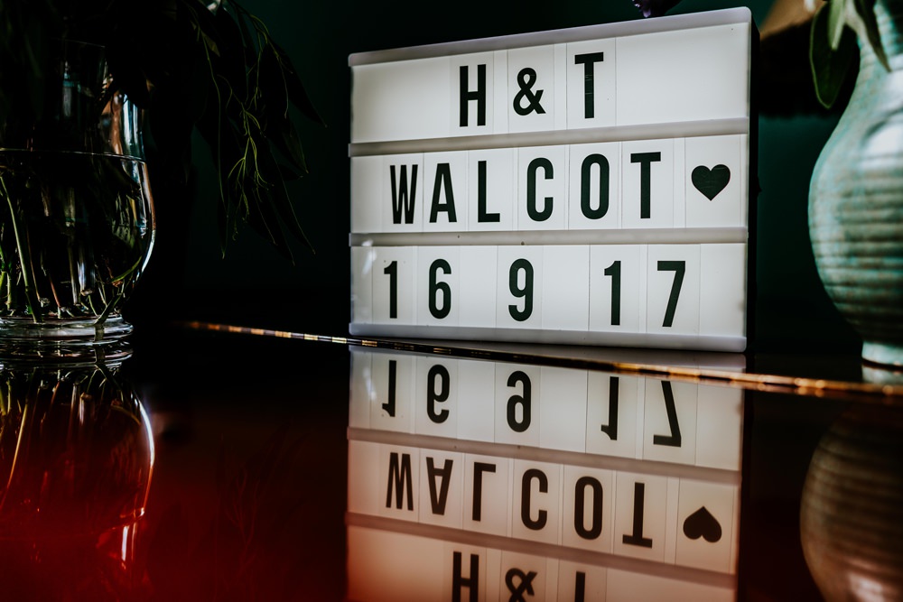 Light Box Sign Walcot Hall Wedding Shropshire Bridgwood Wedding Photography