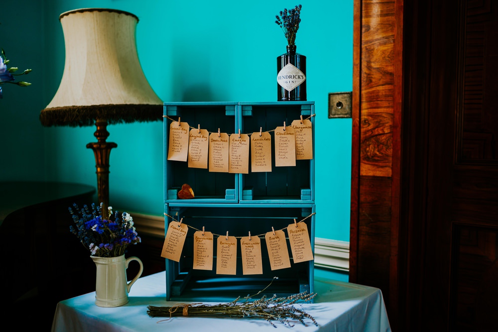 Painted Wooden Crate Luggage Tag Table Plan Seating Chart Walcot Hall Wedding Shropshire Bridgwood Wedding Photography