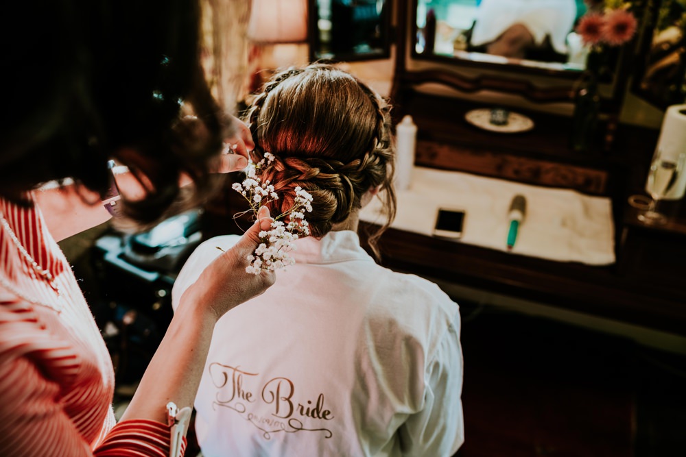 Hair Bride Bridal Plait Braid Halo Flowers Walcot Hall Wedding Shropshire Bridgwood Wedding Photography