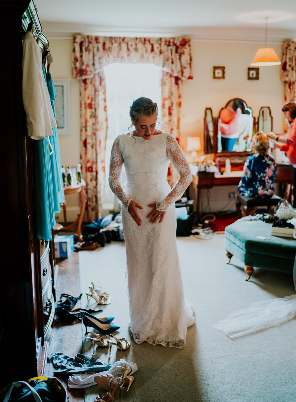 Kula Tsurdiu Lace Dress Gown Sleeves Bride Bridal Walcot Hall Wedding Shropshire Bridgwood Wedding Photography