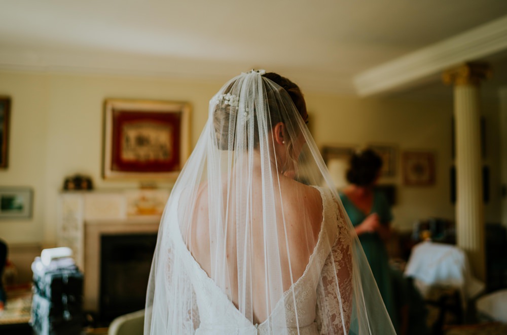 Kula Tsurdiu Lace Dress Gown Sleeves Bride Bridal Veil Walcot Hall Wedding Shropshire Bridgwood Wedding Photography