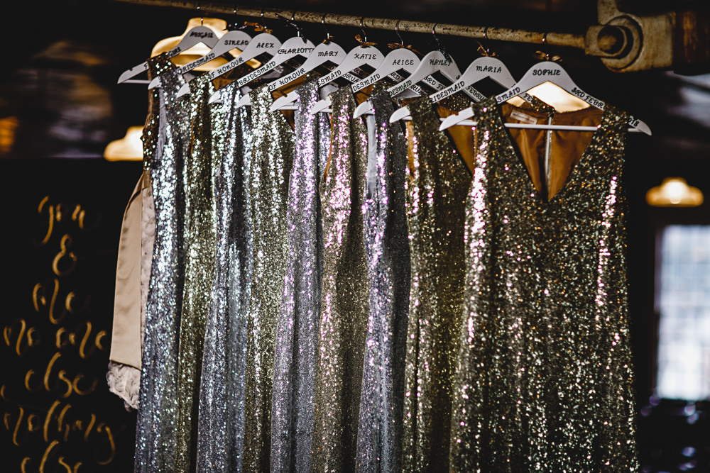 Silver Sequin Bridesmaid Dresses West Mill Wedding HBA Photography
