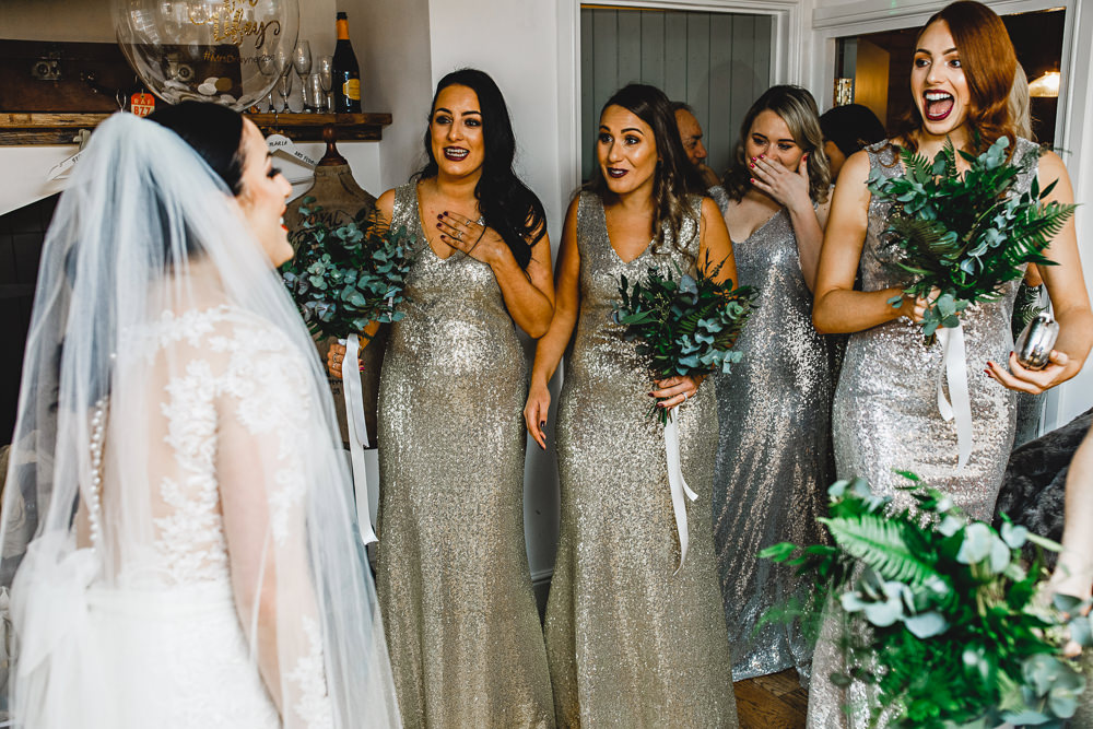 Silver Sequin Bridesmaid Dresses West Mill Wedding HBA Photography