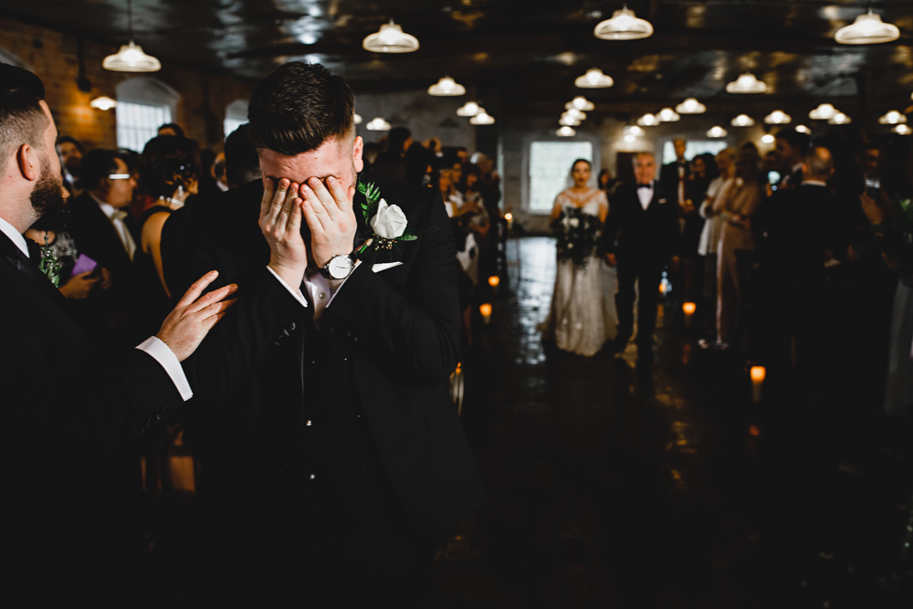 Crying Emotional Groom Aisle Ceremony West Mill Wedding HBA Photography