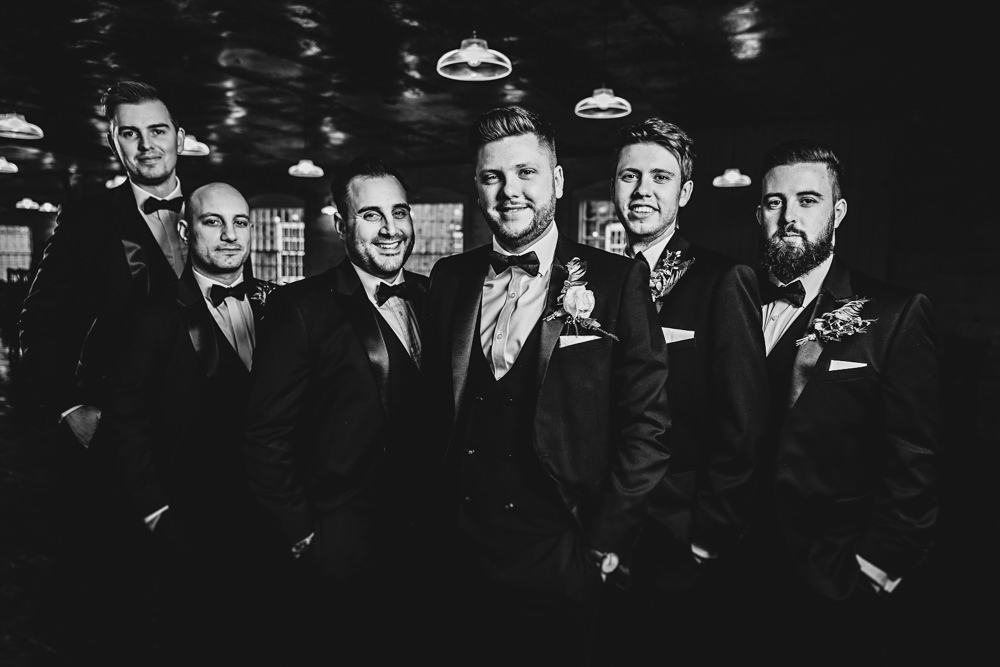 Groom Groomsmen Tuxedo Suit Bow Tie West Mill Wedding HBA Photography