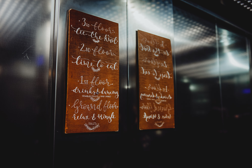 Wooden Sign Posts Calligraphy West Mill Wedding HBA Photography