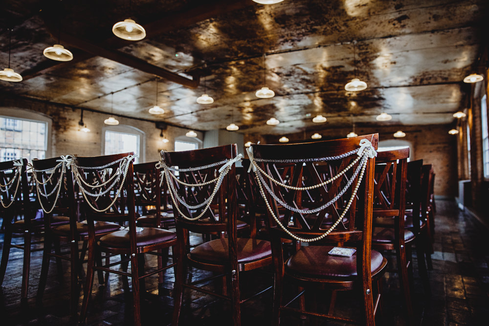 Bead Ribbon Chair Backs West Mill Wedding HBA Photography