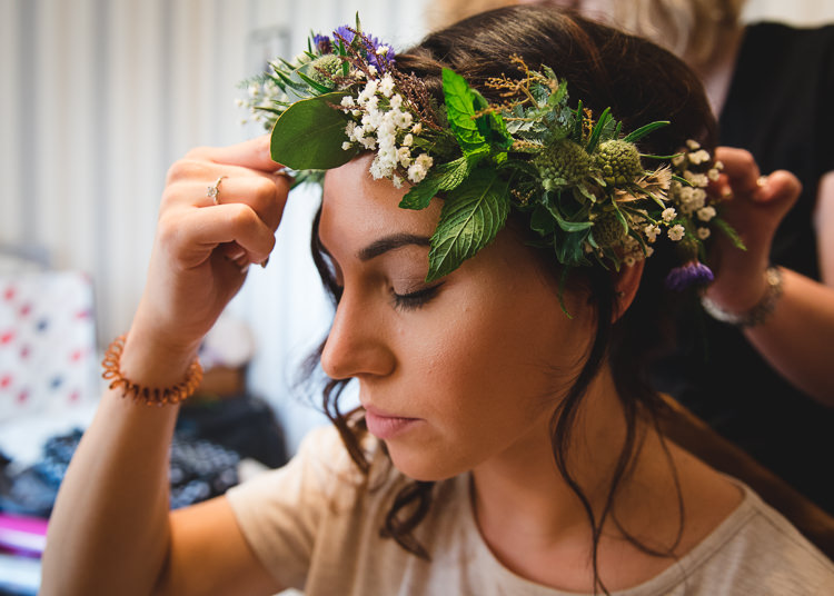 Flower Crown Bride Bridal Wick Bottom Barn Wiltshire Wedding Heline Bekker Photography