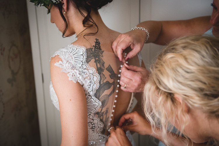Illusion Back Dress Gown Button Tattoo Bride Bridal Wick Bottom Barn Wiltshire Wedding Heline Bekker Photography