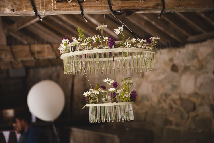 Hanging Flowers Test Tubes Wick Bottom Barn Wiltshire Wedding Heline Bekker Photography