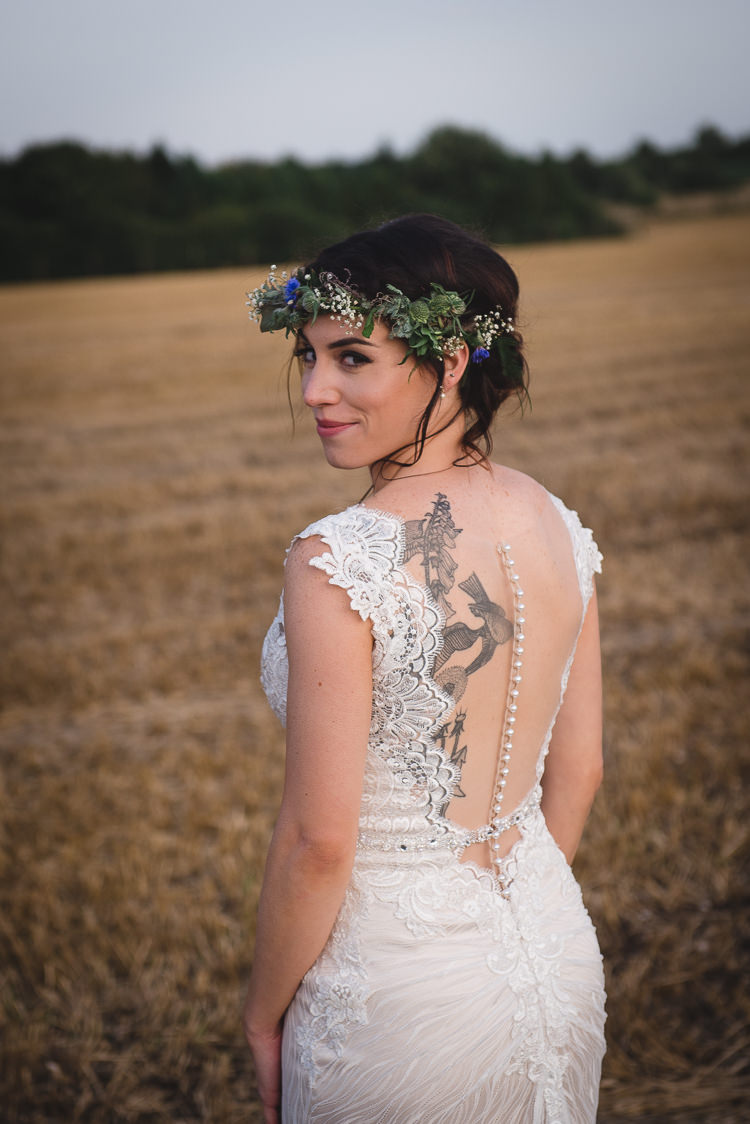 Illusion Back Dress Gown Button Tattoo Bride Bridal Wick Bottom Barn Wiltshire Wedding Heline Bekker Photography
