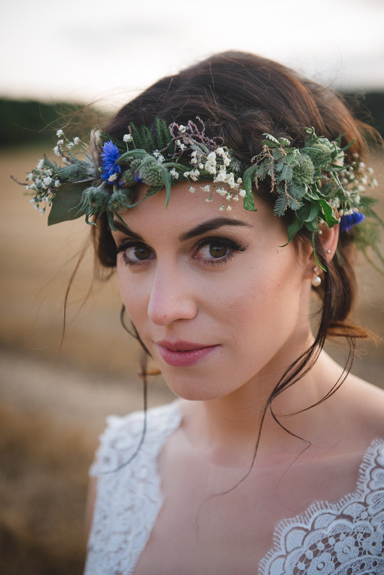 Bride Bridal Flower Crown Make Up Wick Bottom Barn Wiltshire Wedding Heline Bekker Photography