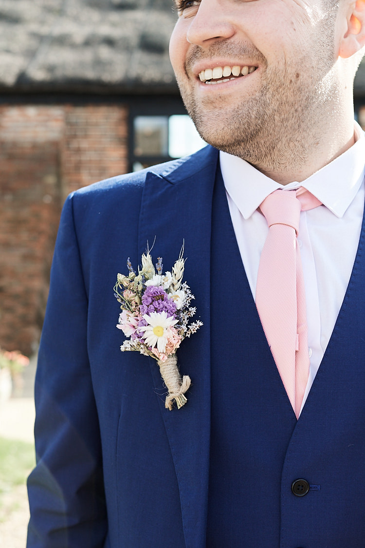 Groom Buttonhole Hessian Twine Meadow Flowers Floral Daisy Wood Farm Barn Wedding Suffolk Faye Amare Photography