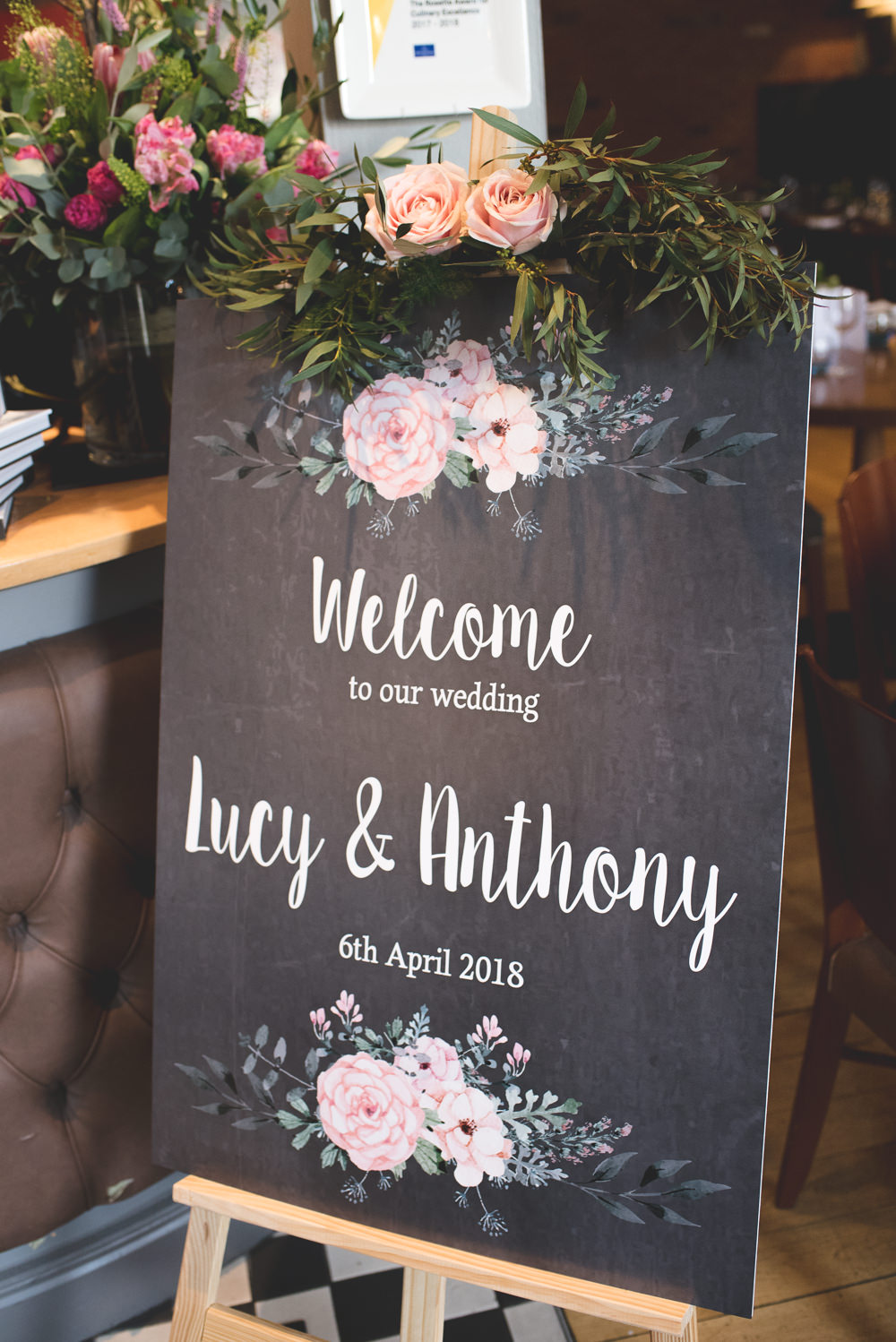 Welcome Sign Modern Calligraphy Pink Rose Easel 60 Hope Street Wedding Lisa Howard Photography