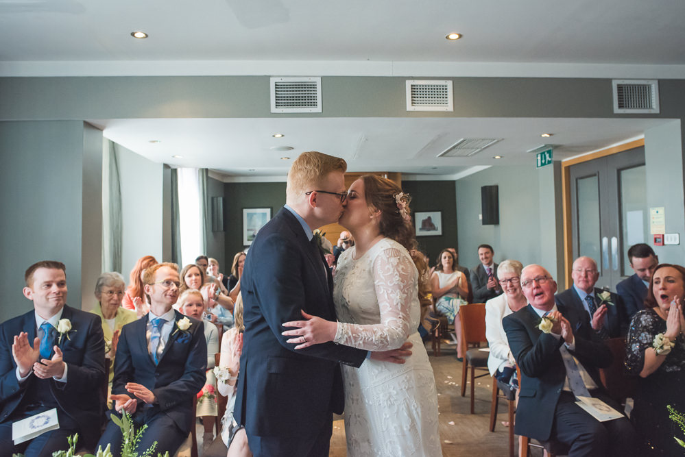 Bride Bridal Lace Long Sleeve Savannah Miller Dress Gown Navy Hugo Boss Groom 60 Hope Street Wedding Lisa Howard Photography