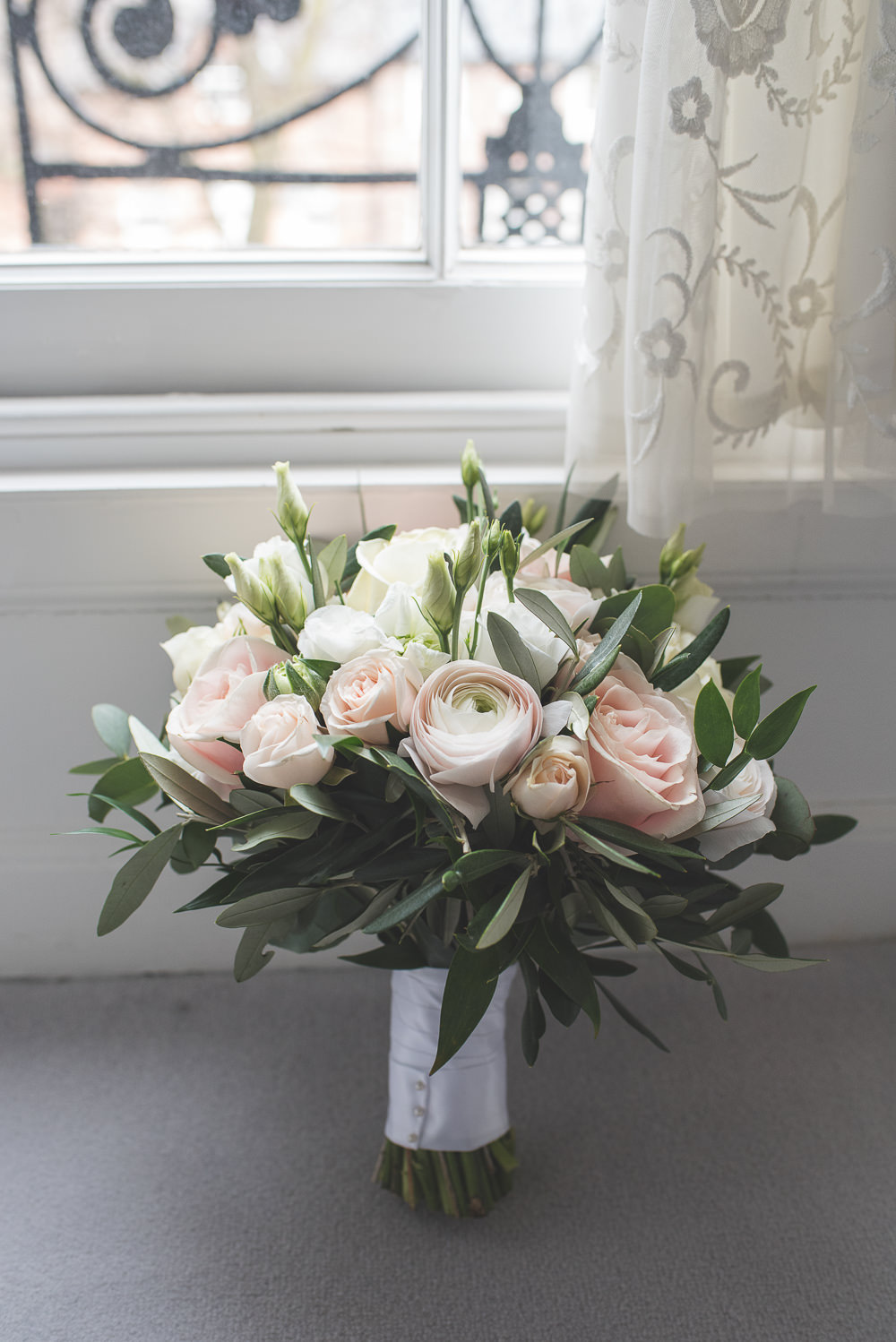 Bride Bridal Bouquet Pink Cream Rose Greenery Foliage 60 Hope Street Wedding Lisa Howard Photography