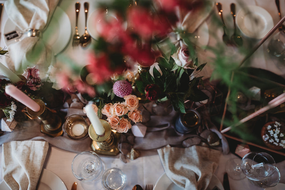 Table Tablescape Decor Fowers Silk Runner Candles Barn Wedding Ideas Thyme Lane Photography