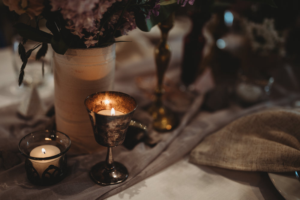 Table Tablescape Decor Fowers Silk Runner Candles Gold Barn Wedding Ideas Thyme Lane Photography